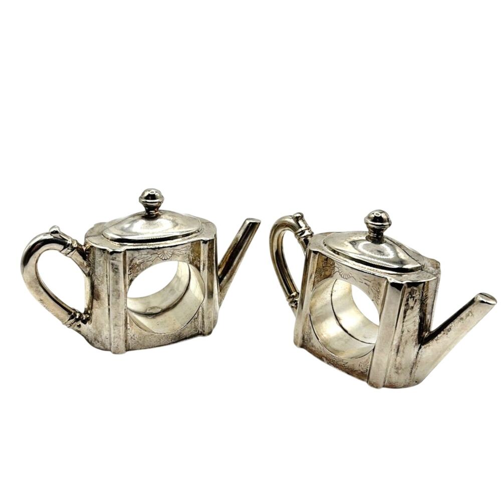 Godinger Silver Co- Teapot Napkins Ring Holder set of 2